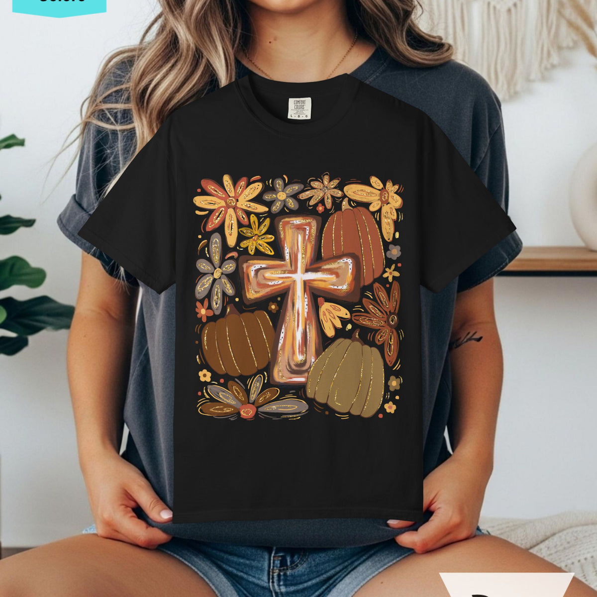 Cross and Pumpkins Comfort Colors T-shirt