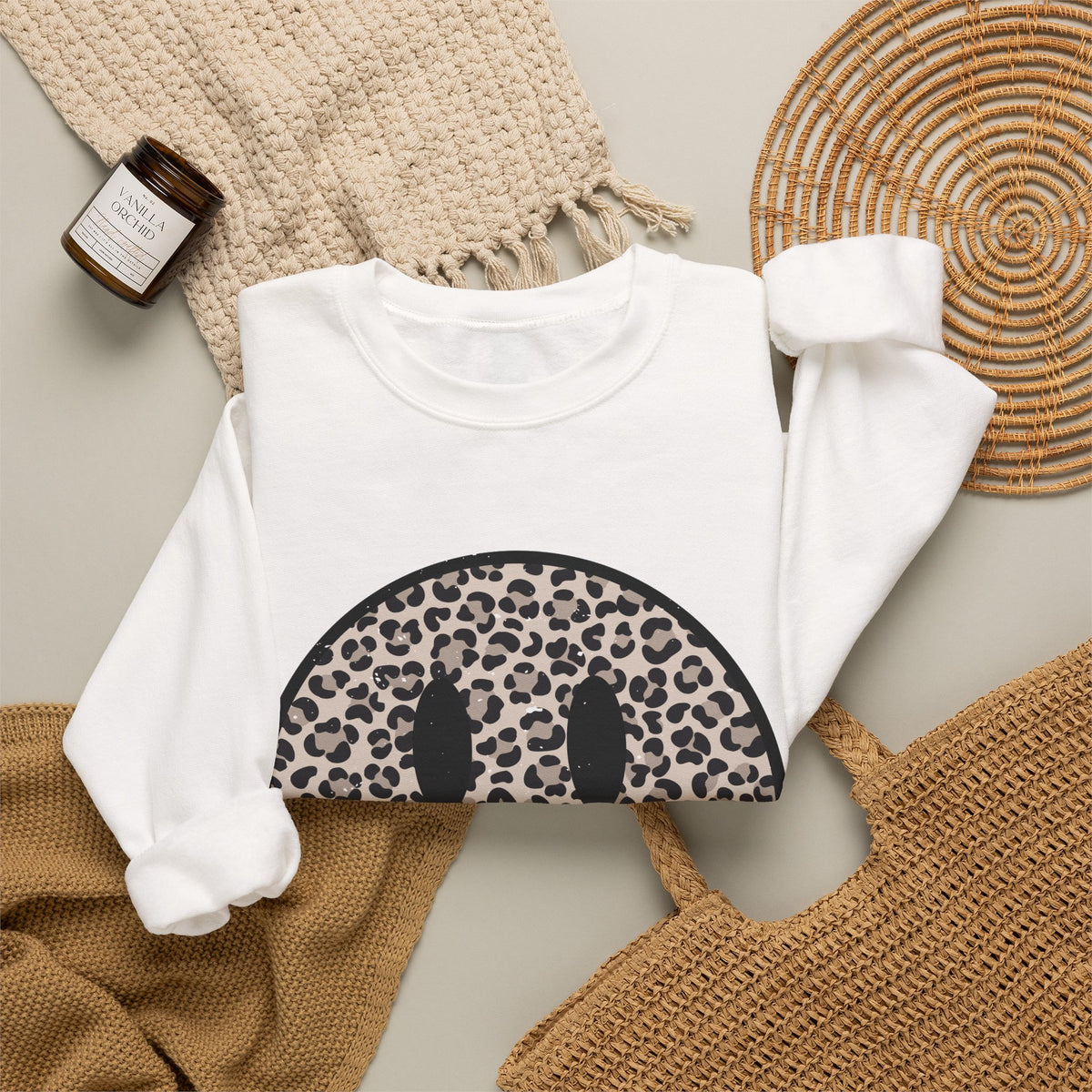 Leopard Smiley Face Gildan Sweatshirt
