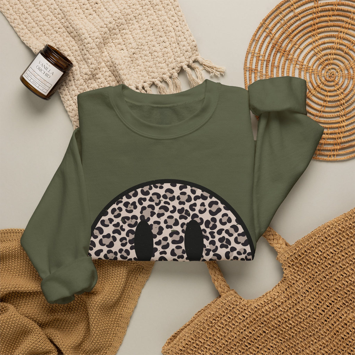 Leopard Smiley Face Gildan Sweatshirt