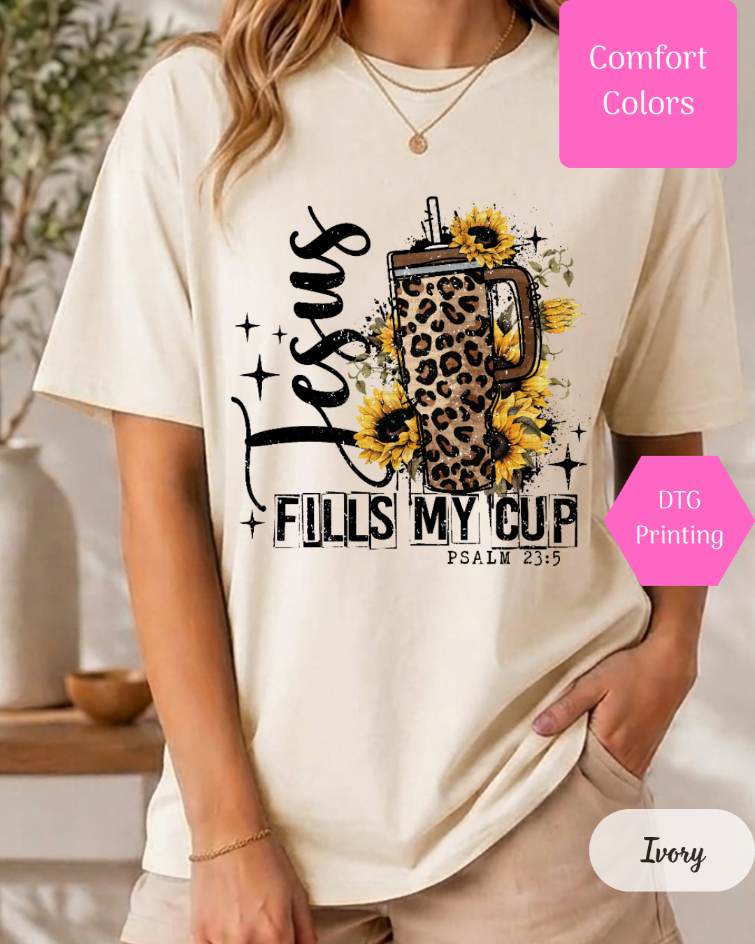 Jesus Fills My Cup (Leopard) Comfort Colors T-shirt