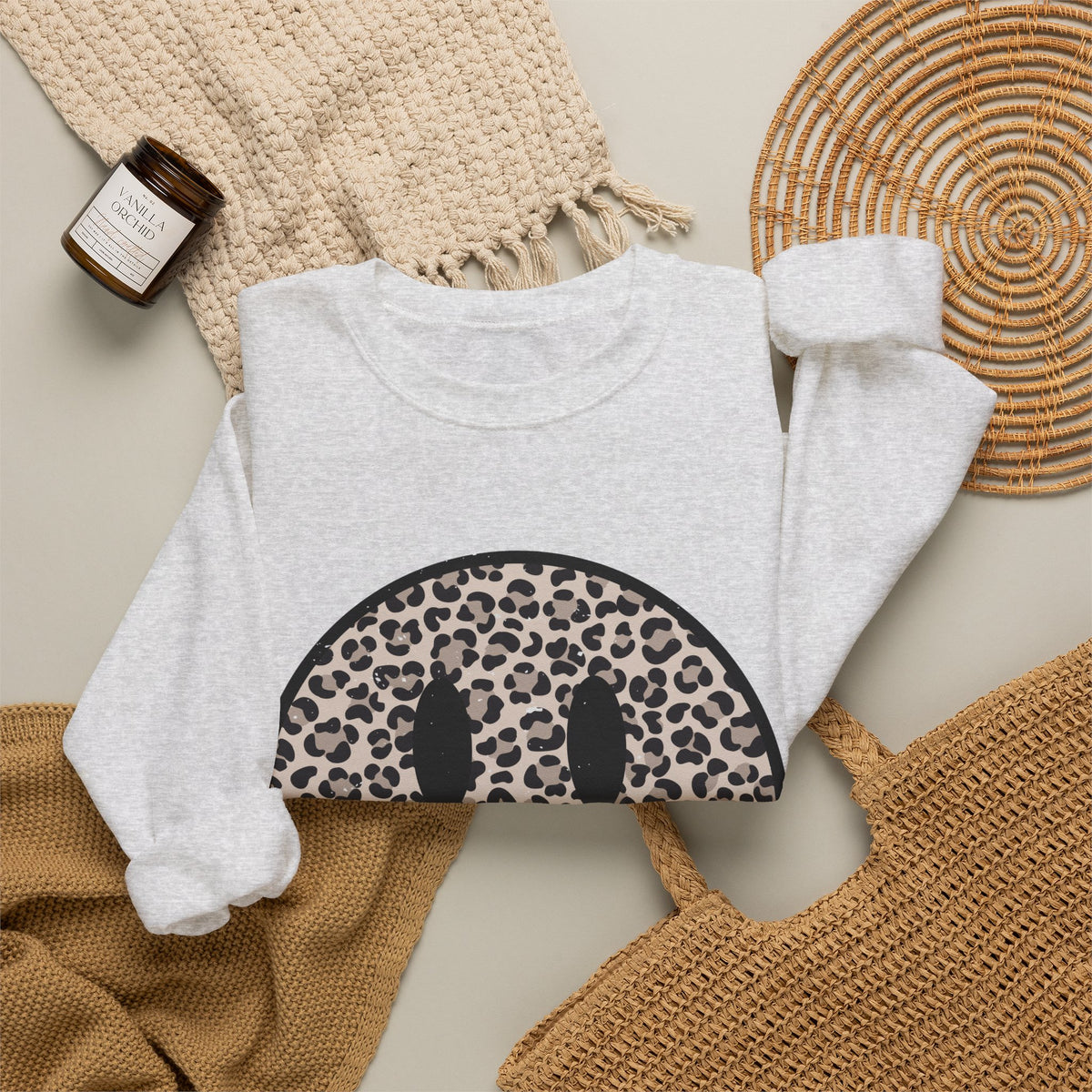 Leopard Smiley Face Gildan Sweatshirt
