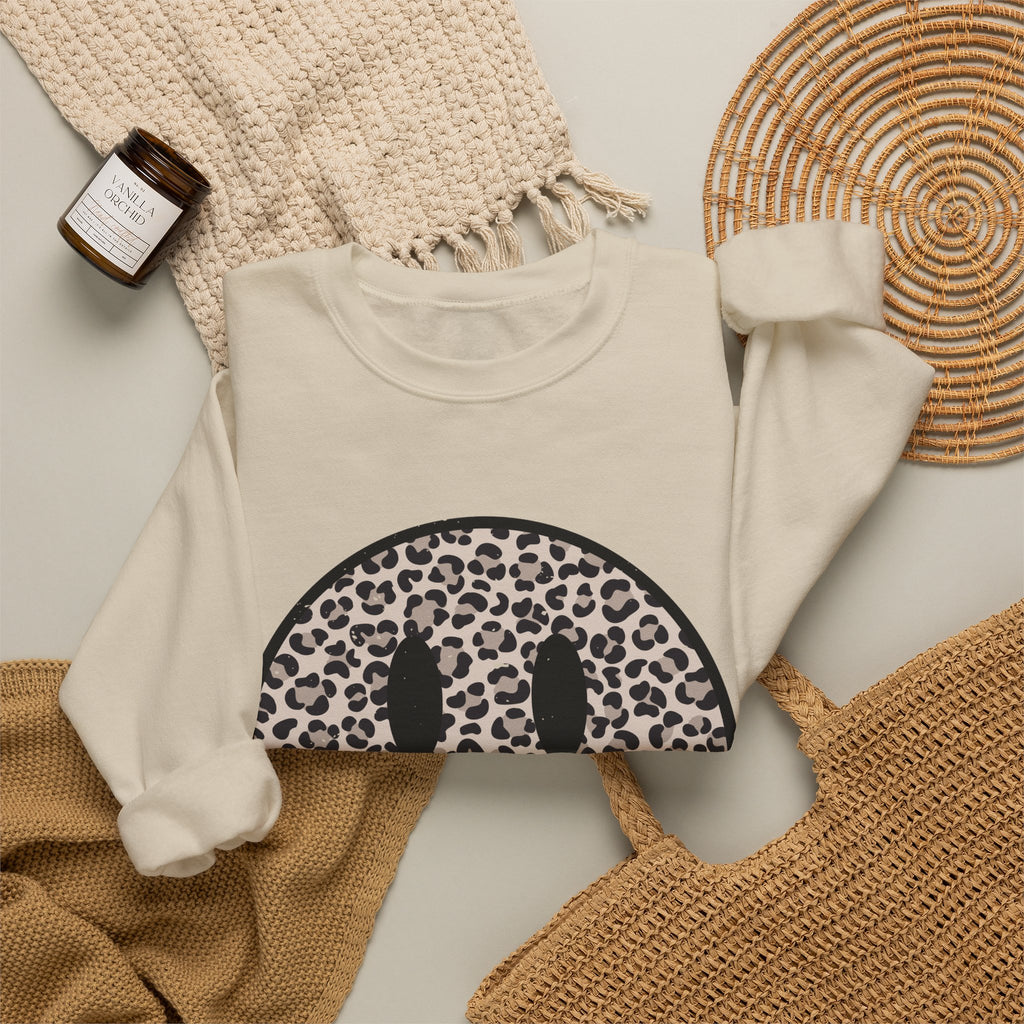 Leopard Smiley Face Gildan Sweatshirt