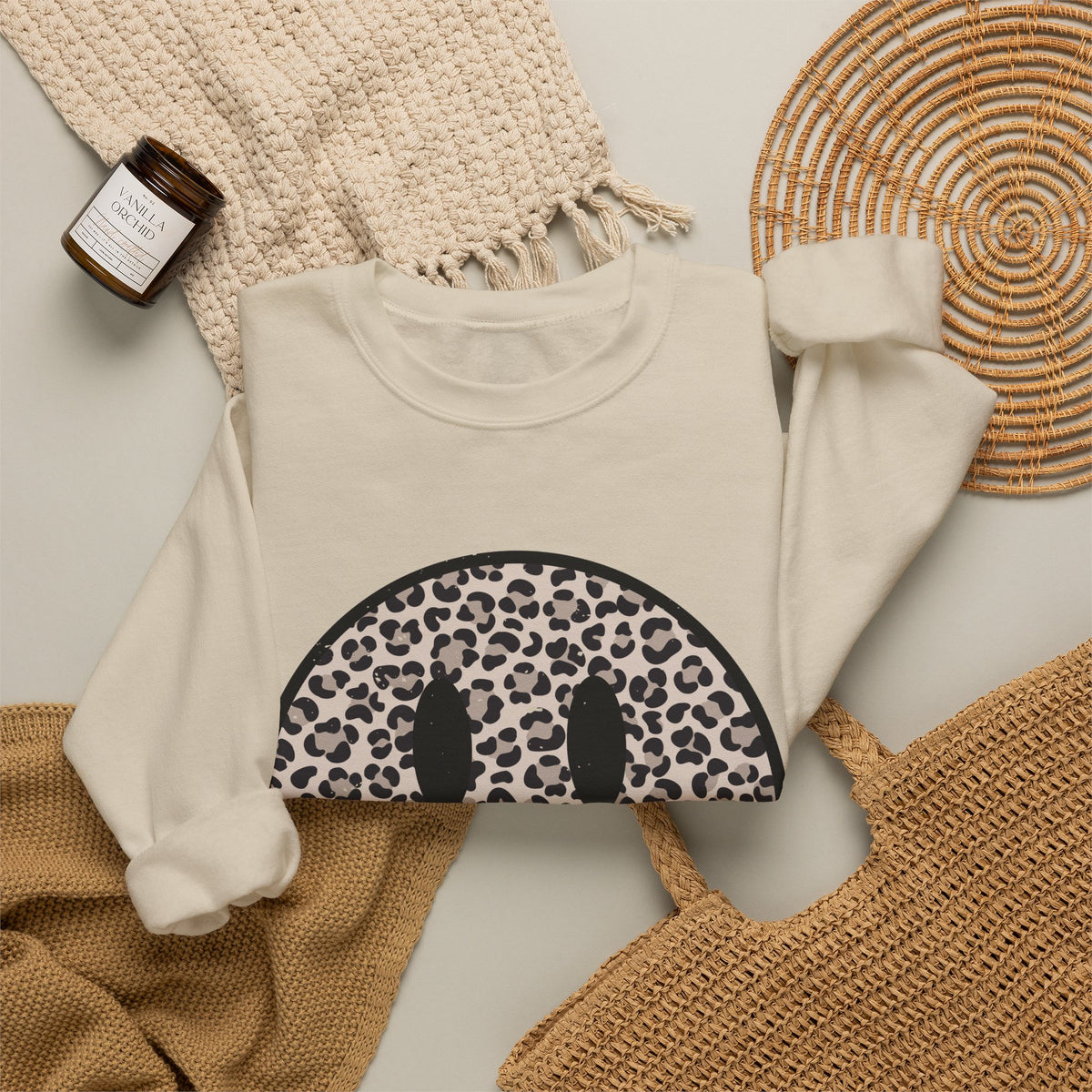 Leopard Smiley Face Gildan Sweatshirt