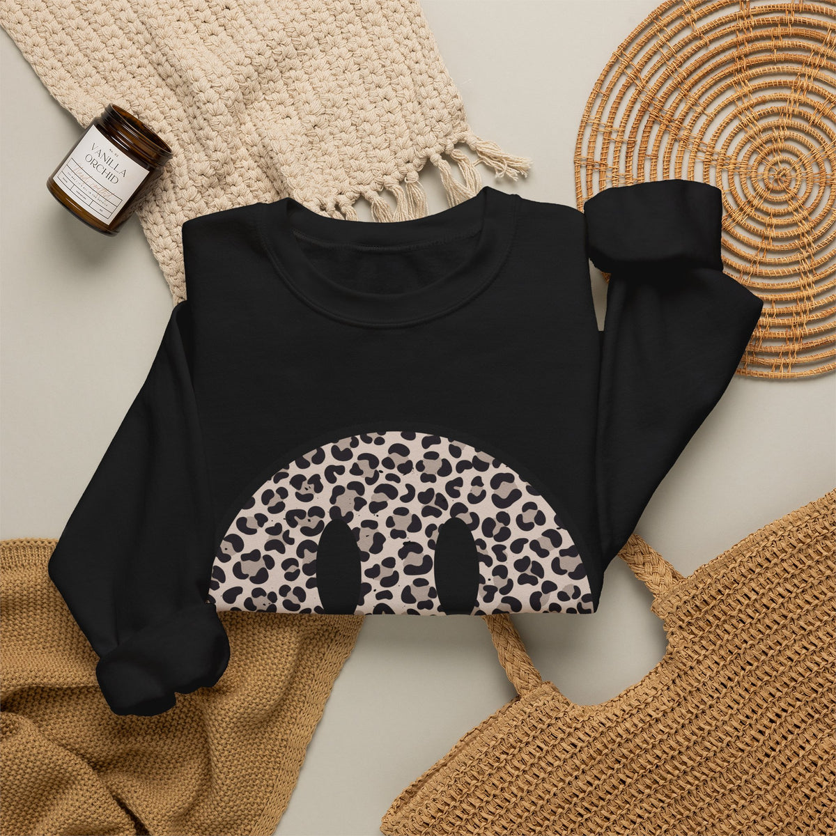 Leopard Smiley Face Gildan Sweatshirt